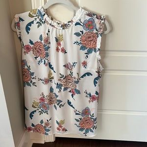 Loft Plus Ruffle Mixed Media Top, Size 16, color: white/multi-color